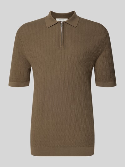 Produktfoto, Regular Fit Poloshirt aus reiner Baumwolle Modell 'CRAN' von SELECTED HOMME in Braun, Strickoptik mit Polokragen, kurzem Reißverschluss und strukturierter Oberfläche