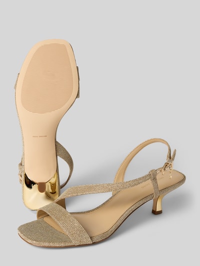 Produktfoto, Sandalette mit Label-Applikation Modell 'JAIDA KITTEN' von MICHAEL Michael Kors, efekt błyszczący, zaokrąglony czubek, pasek ze sprzączką, aplikacja z metką, niska szpilka, wysokość obcasa w rozmiarze 40: 6 cm