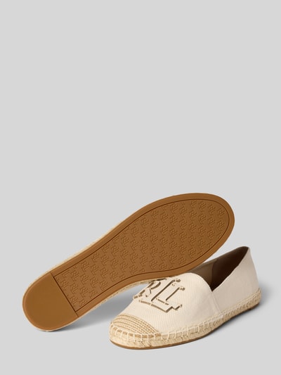 Produktfoto, Espadrilles mit Logo Applikation Modell 'CAMERYN' von Lauren Ralph Lauren, z efektem melanżu, nosek buta okrągły, kształt obcasa: płaska podeszwa, aplikacja z logo, bez zapięcia, lekko fakturowana podeszwa, wykończenie materiału: haft szydełkowy, płótno
