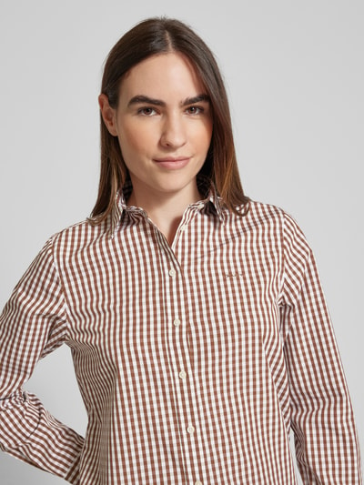 Gant Regular fit overhemdblouse met labelstitching, model 'OPLIN GINGHAM' Middenbruin - 3