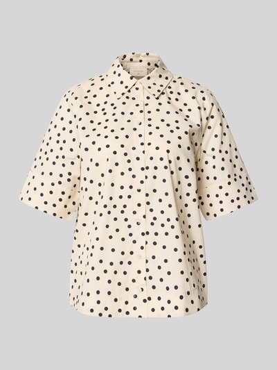 Produktfoto, Hemdbluse aus reiner Baumwolle Modell 'MALAY' von FREE/QUENT in Creme mit schwarzen Punkten, Umlegekragen, Kurzarm, gerade Passform
