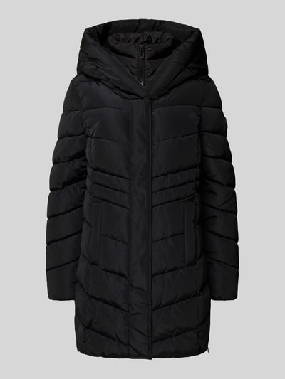 Tom Tailor Regular fit gewatteerde lange jas met capuchon Zwart - 2