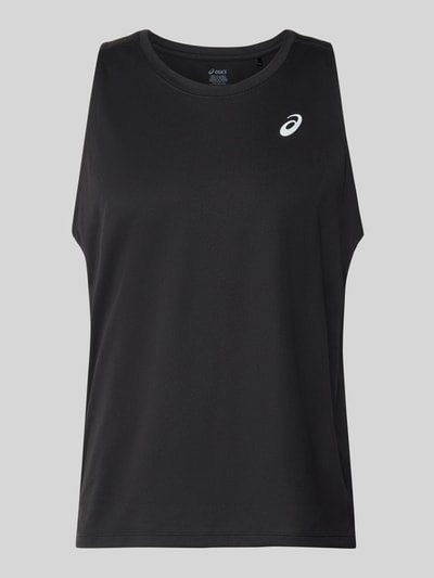 Produktfoto, zwart Regular Fit top met logoprint van Model 'Core' van ASICS TIGER, heren top met ronde hals, ruglengte bij maat M 68 cm