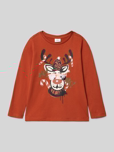 s.Oliver RED LABEL Bluzka z długim rękawem o kroju regular fit z mieszanki dżerseju i bawełny Terakotowy 1