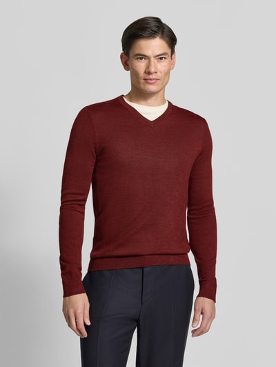 Christian Berg Men Strickpullover aus Woll-Mix mit V-Ausschnitt Bordeaux Melange 4