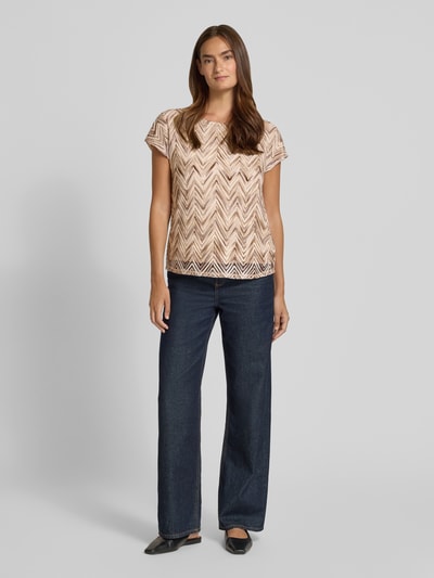 s.Oliver BLACK LABEL relaxed fit T-shirt met ajourpatroon Donkerbruin - 1
