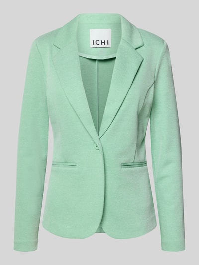 Produktfoto, Slim Fit Blazer mit Paspeltaschen Modell 'KATE PIQUE' von ICHI aus mintgrünem Baumwoll-Mix, Reverskragen, Knopfverschluss