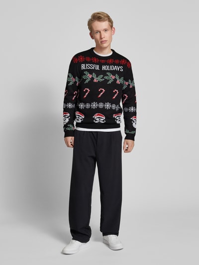 Only & Sons Gebreide pullover met motief- en statementstitching, model 'XMAS' Zwart - 1