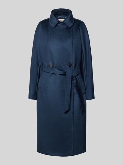 Produktfoto, Regular Fit Mantel aus reiner Schurwolle Modell 'RESINA' von Weekend Max Mara in dunklem Blau, glatte Textur, Damen Kontext.
