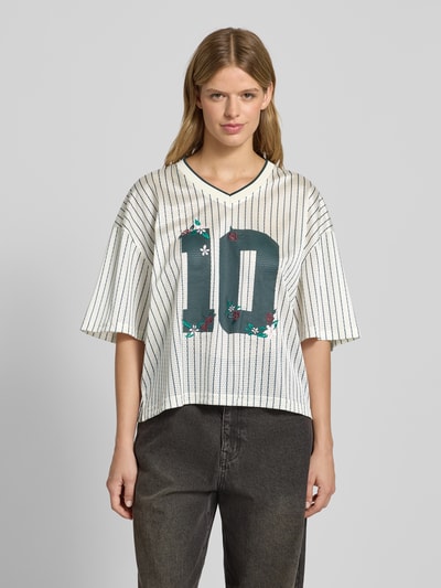 Review Relaxed fit T-shirt met V-hals Offwhite - 4