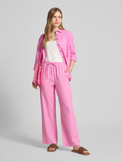 FREE/QUENT Bluzka lniana o kroju relaxed fit z kieszenią na piersi model ‘Lava’ Mocnoróżowy 1