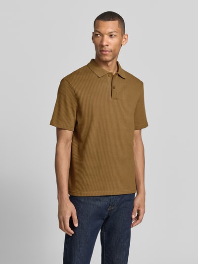 Samsøe Samsøe Modern Fit Polokragen mit kurzer Knopfleiste Modell 'JASE' Mittelbraun 4