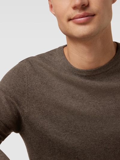 Christian Berg Men Pullover mit Woll-Anteil in unifarbenem Design Taupe meliert 3