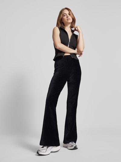 Only Flared leg broek met elastische band in ribcordlook, model 'FENJA' Zwart - 1