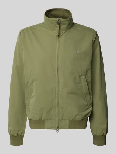 Produktfoto, Jacke mit Stehkragen und Zweiwege-Reißverschluss von Gant in Olivgrün, Regular Fit, Baumwoll-Materialmix, Label-Stitching