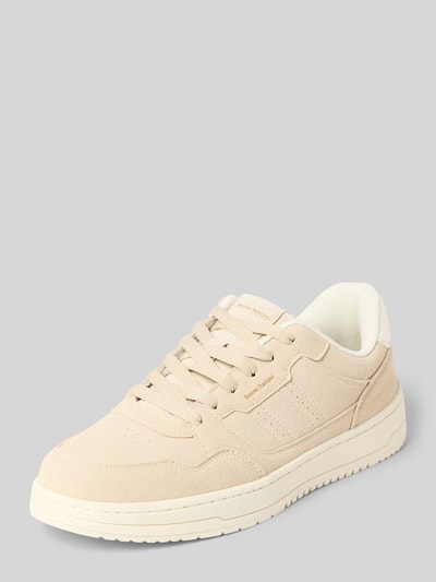 Productfoto, Sneaker met vetersluiting en labeldetails model 'ATH' van Bruno Banani in beige, afgeronde neus, suède look, hakhoogte 5 cm, schachthoogte 7 cm, schachtwijdte 7 cm, heren sneaker.