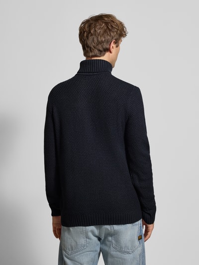 Jack & Jones Rollkragenpullover mit Zopfmuster Modell 'PAUL' Marine 5