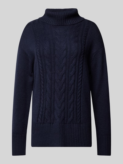 Tom Tailor Rollkragenpullover mit Zopfmuster Dunkelblau Melange 2