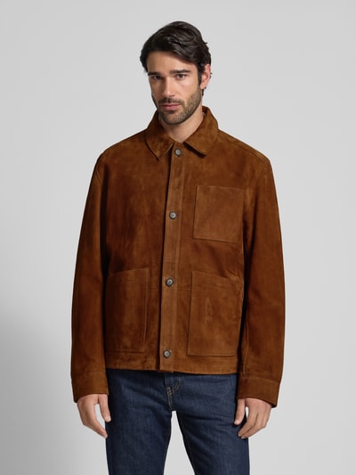 BOSS Regular Fit Lederjacke aus Ziegenleder Cognac 4
