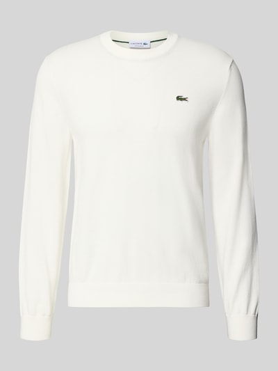 Produktfoto, Regular Fit Strickpullover aus Baumwoll-Mix von Lacoste in Optik: Unifarben mit Logo-Stitching, Crew Neck, langarm, gerippte Abschlüsse, Materialverarbeitung: Strick