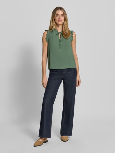 VERO MODA Top bluzkowy o kroju regular fit z czystej wiskozy model 'ALBA' Limonkowy 1