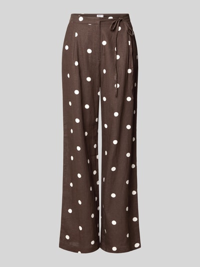 Produktfoto, Stoffhose mit Schleifen-Detail von Jake*s Casual, braun mit weißen Punkten, Lockerer-Schnitt, glatte Textur