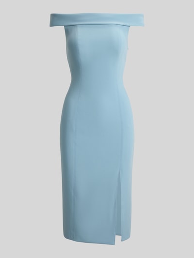 Produktfoto, Eng anliegendes Cocktailkleid mit Carmen-Ausschnitt Modell 'WOVEN-BODYCON-DRESSES' von Lauren Ralph Lauren, Optik: Unifarben, Passform: Eng anliegend, Länge: Knielang, Ausschnitt: Carmen-Ausschnitt, Trägerform: Spaghettiträger, glatte Textur, hellblaue Farbe