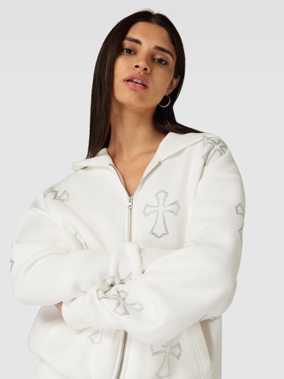 REVIEW Sweatjacke mit CRUCIFIX BLING mit Strasssteinen Offwhite 3