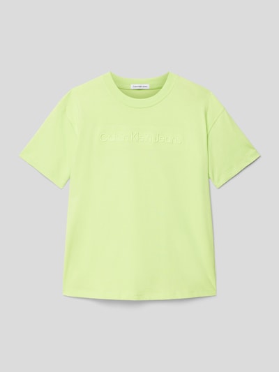 Calvin Klein Jeans T-shirt met labelstitching, model 'RAISED' Lichtgroen - 1