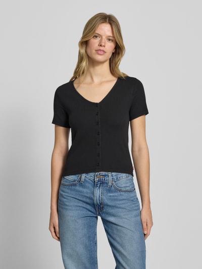 Levi's® T-Shirt in Ripp-Optik mit V-Ausschnitt und Knopfleiste Black 4