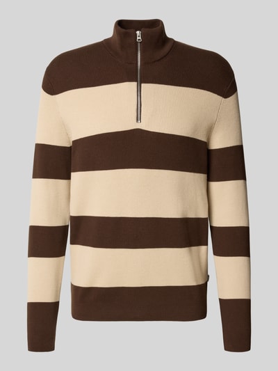 Only & Sons Regular Fit Troyer aus Baumwoll-Mix Modell 'PHIL' Dunkelbraun 2