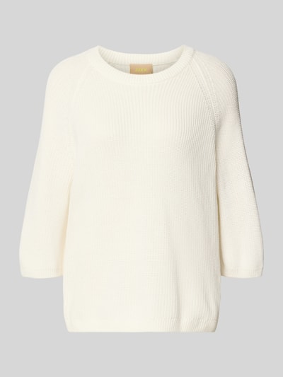 Produktfoto, Oversized Strickpullover aus reiner Baumwolle Modell 'MARGE' von JJXX, biała dzianina, 3/4 rękawy, wykończenia prążkowane