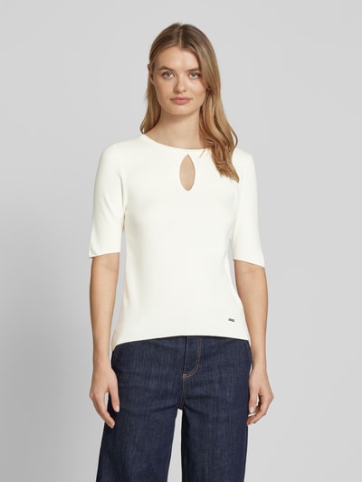 More & More Gebreid shirt van viscosemix met cut-out Offwhite - 4