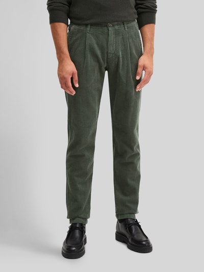 Marc O'Polo Spodnie sztruksowe o kroju tapered fit z bawełny z zakładkami w pasie Trzcinowy 4