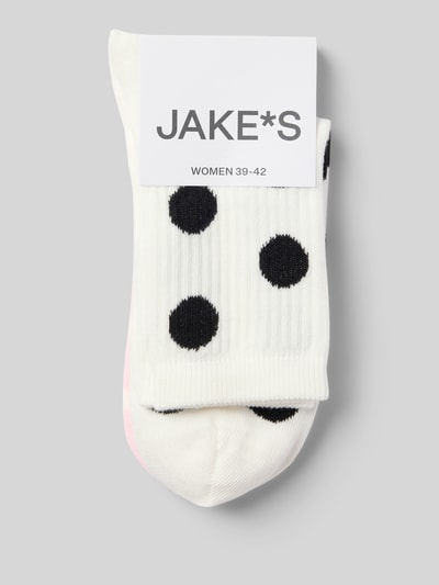 Produktfoto, Socken im Allover-Look im 2er-Pack von Jake*s Casual für Damen aus Baumwoll-Mix mit Stretch-Anteil, weiße Socken mit schwarzen Punkten