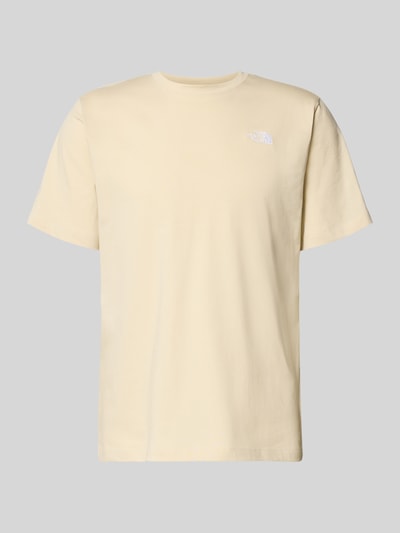 Produktfoto, T-shirt met Labelstitching van The North Face, heren T-shirt katoenmix, regular fit, ronde hals, ruglengte maat M 70 cm, effen lichtbeige, gladde textuur