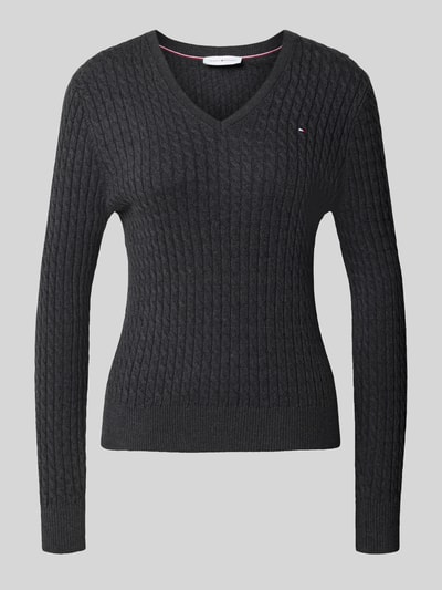Produktfoto, zwarte regular fit pullover uit pure katoen Regular Fit Pullover aus reiner Baumwolle van Tommy Hilfiger, Dames