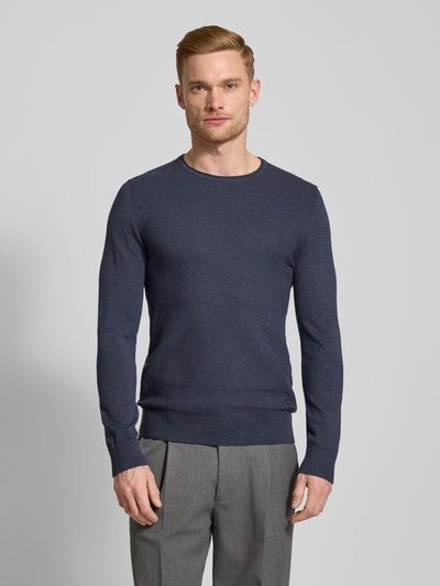 s.Oliver RED LABEL Regular Fit Strickpullover aus reiner Baumwolle mit Strukturmix Dunkelblau 4