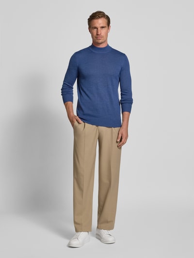 Christian Berg Men Gebreide pullover van een mix van merinowol met opstaande kraag Jeansblauw gemêleerd - 1