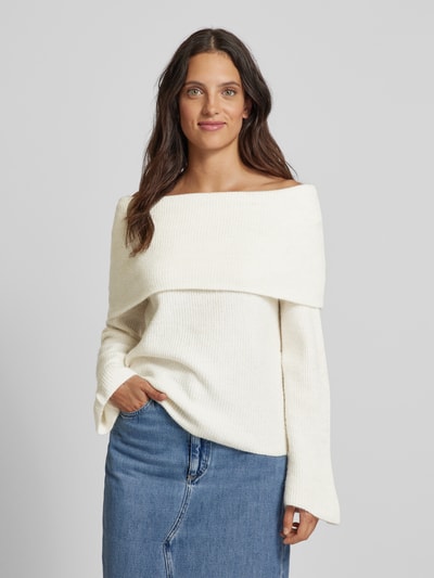 Vero Moda Regular fit gebreide pullover met off shoulder-mouwen en brede omslag, model 'ERA' Ecru - 4