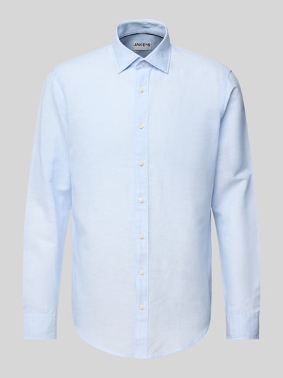 Jake*s Slim Fit Freizeithemd aus Leinen-Baumwoll-Mix Hellblau 2