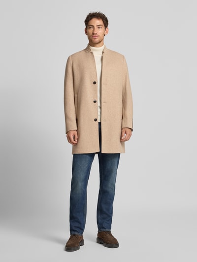 Tom Tailor Denim Regular fit wollen lange jas met all-over motief  Beige - 1