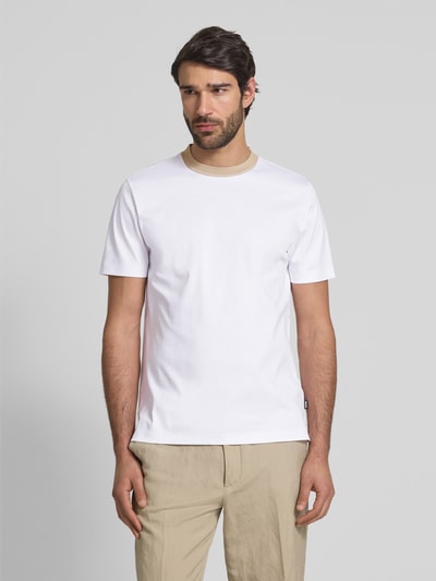 BOSS T-Shirt mit geripptem Rundhalsausschnitt Modell 'Tessler' Weiss 4