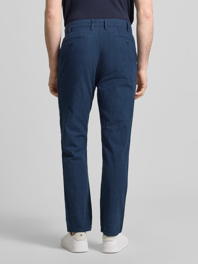 Christian Berg Men Regular Fit Hose aus Baumwoll-Leinen-Mix mit Glencheck-Muster Royal 5