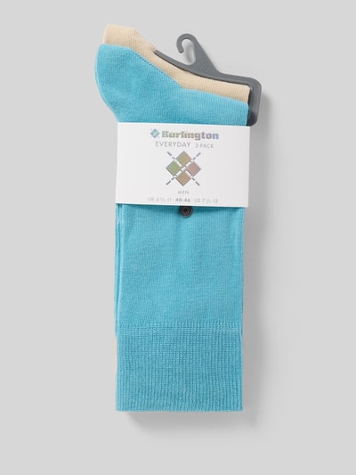 Produktfoto, Socken mit Logo-Applikation im 2er-Pack von Burlington, Herren Socken aus elastischem Baumwoll-Mix, elastischer Bund, türkis und beige.