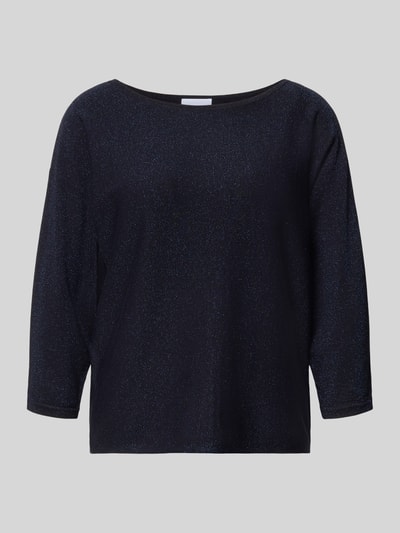 Produktfoto, Pullover aus Effektgarn mit 3/4-Arm von Comma, dunkelblau, feine Glitzer-Textur, Regular-Fit, Viskose-Mix, Rundhalsausschnitt