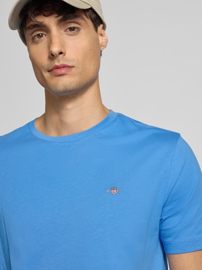 Gant Regular fit T-shirt met labelstitching Koningsblauw - 3