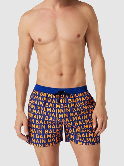 Balmain Badehose mit Allover-Label-Print Blau 1