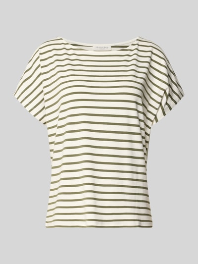 Produktfoto, T-Shirt mit Rundhalsausschnitt von Christian Berg Woman aus Viskose-Mix mit Stretch-Anteil, Gerader-Schnitt, Kappärmel, grün-weiß gestreift, Rückenlänge bei Größe S 57 cm