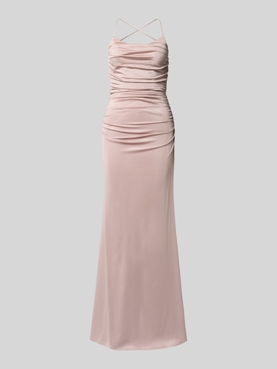 Produktfoto, Slim Fit Abendkleid aus Satin von Laona, Damen Abendkleid mit Rückenausschnitt, Schnürverschluss, Ärmelloses-Design, rosa Farbton, glatte Satin-Haptik, Konfektionsgröße 36 Rückenlänge 111 cm, Brustweite 31 cm